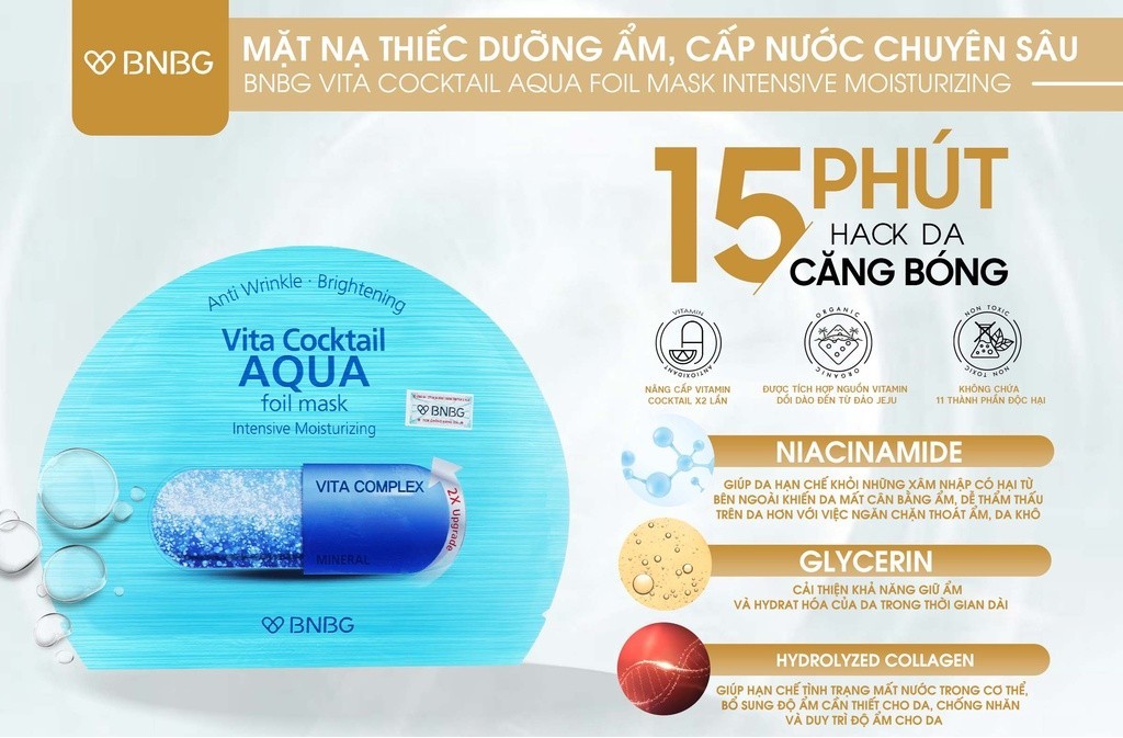 Mô tả Mặt nạ cấp ẩm chuyên sâu BNBG Vita Cocktail Aqua Foil Mask Intensive Moisturizing 30ml (Miếng lẻ) - 3