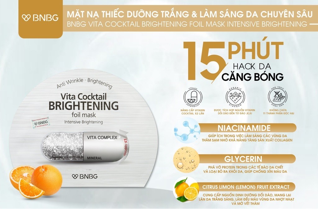 Mô tả Mặt nạ Sáng da BNBG Vita Cocktail Brightening Foil Mask Intensive Whitening 30ml (Miếng lẻ) - 3