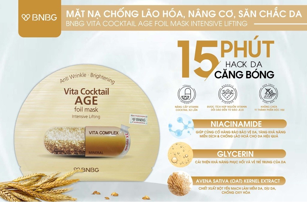 Mô tả Combo 10 Mặt Nạ BNBG Hỗ Trợ Chống Lão Hóa, Giảm Nếp Nhăn BNBG Vita Cocktail Age Foil Mask 30mlx10 - 3