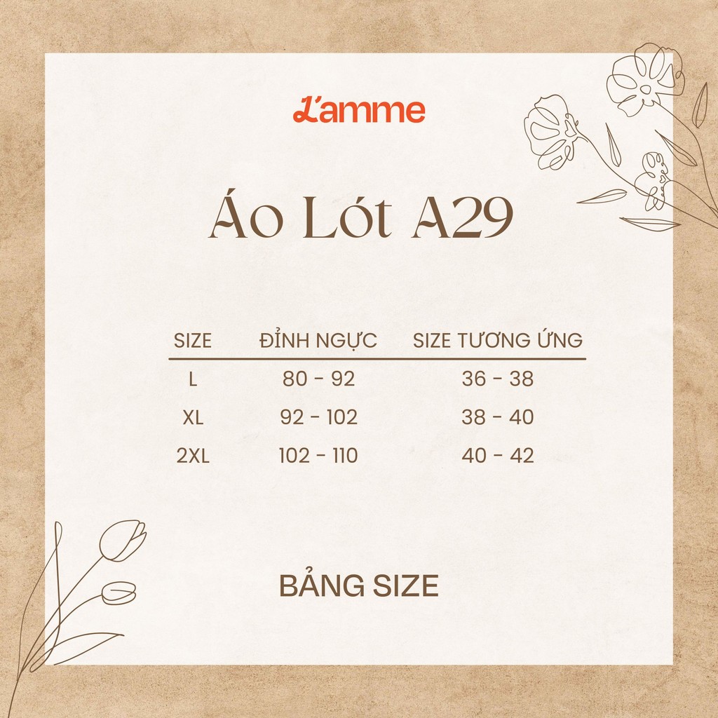 Mô tả Áo lót bầu không gọng mịn mát cho mùa hè co giãn 4 chiều, thấm hút tốt chất liệu sợi Modal, áo ngực A29 L'AMME - 5