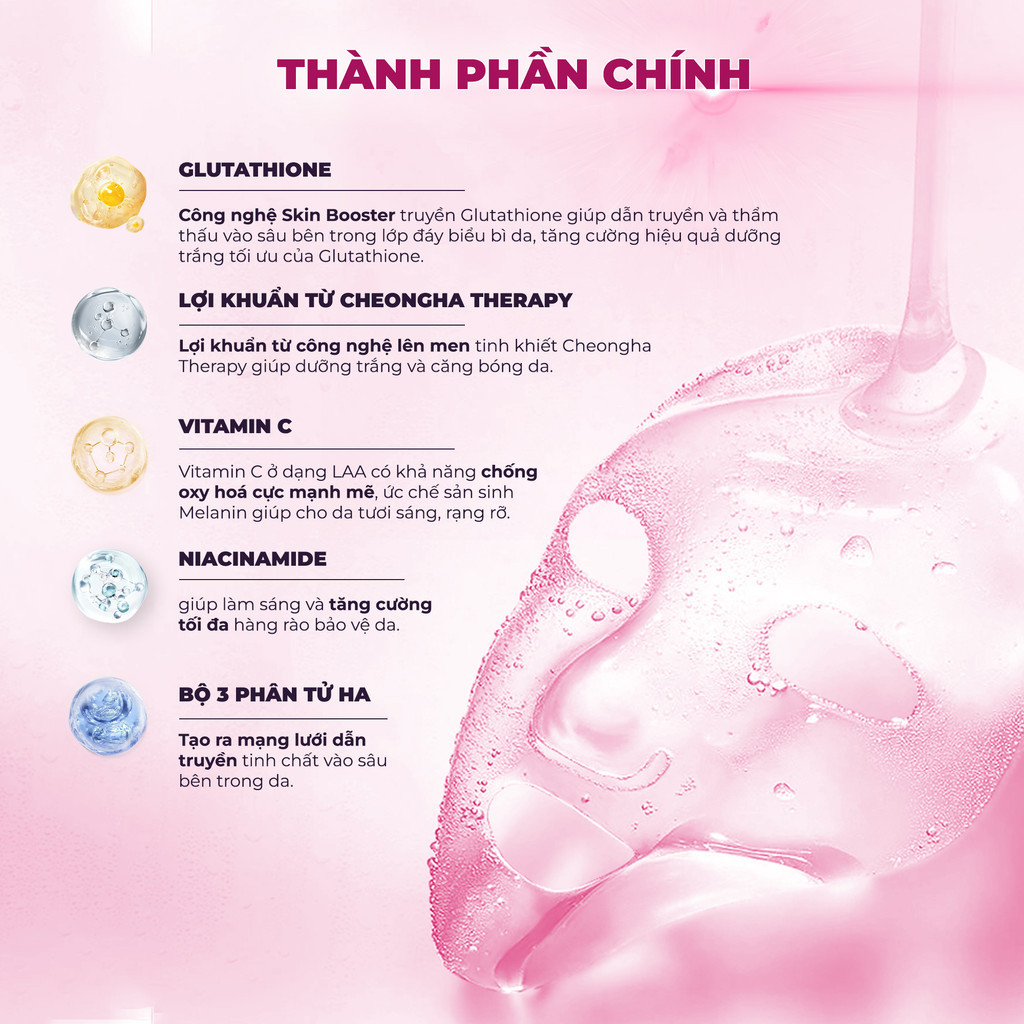 Mô tả Combo 10 Mặt Nạ BNBG Tinh Chất Tăng Cường GLUTATHIONE Hỗ Trợ Làm Sáng Và Dưỡng Trắng Da 30mlx10 - 3