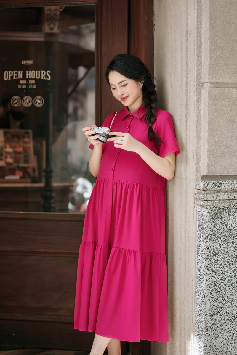 Mô tả Váy bầu đầm bầu nữ chất thô đũi hàn dáng xòe phối cổ sơ mi HELLY Dress BY L'AMME - 2