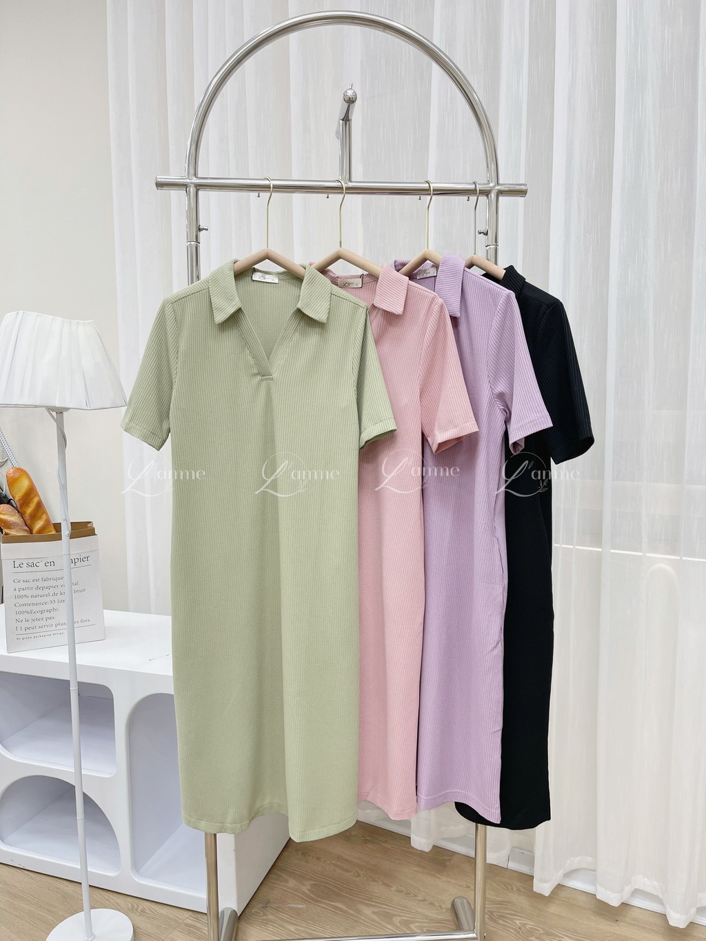 Mô tả Đầm bầu đẹp, váy bầu dáng suông RIKA DRESS, váy bầu cổ polo, chất cotton gạo co dãn 4 chiều thiết kế bới L'amme - 1
