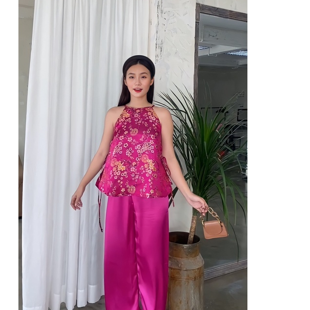Áo Yếm Gấm Hoa Mai The Kat House, áo yếm tết, nhẹ nhàng, thanh lịch, tôn dáng, có cúc khuy cài sau