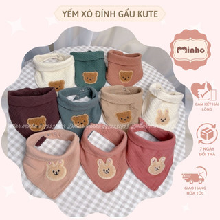 <mua 1 tặng 1> Yếm xô muslin hình Gấu  ngộ nghĩnh cho bé quàng cổ, bé ăn dặm ( 2 nấc cài, cúc nhựa)