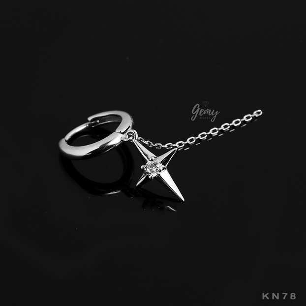 Khuyên tai nam tròn bạc nguyên chất ngôi sao móc mắt xích phong cách unisex Star Light 2 (1 chiếc) | GEMY SILVER KN78