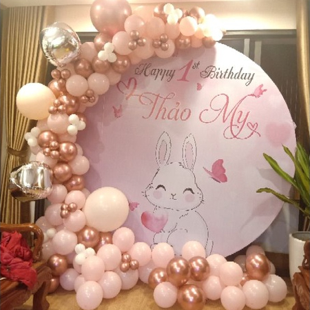 Set trang trí tiệc tông hồng ngọt ngào dễ thương (đầy đủ bóng và phụ kiện) trang trí sinh nhật - Kemshop K135