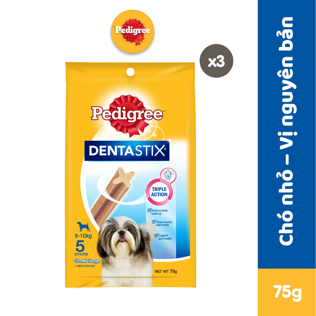 Bánh xương PEDIGREE Dentastix cho chó giống nhỏ trưởng thành (3 gói, 75g)
