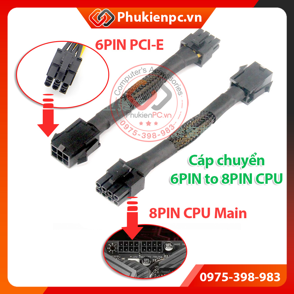 Dây cáp nguồn 6PIN PCI-E sang 8PIN CPU dây bọc lưới cao cấp, dùng cho ...