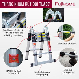 Thang nhôm gấp đôi FUJIHOME TLA07 rút chữ A cao 2,1m - Nhập khẩu chính hãng - Bảo hành 24 tháng