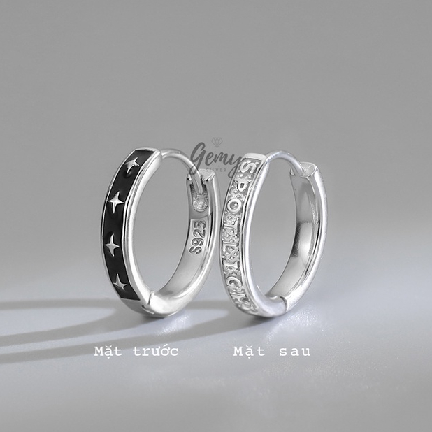 Khuyên tai tròn nam bạc nguyên chất màu đen trắng Spotlight unisex (1 chiếc) | GEMY SILVER KN73