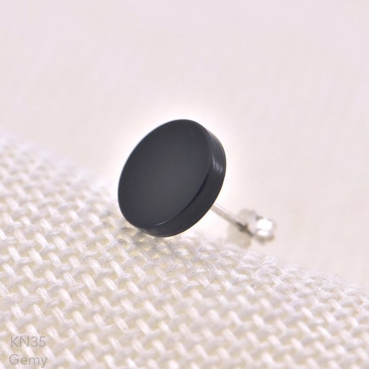 Khuyên tai nam tròn bạc 925 màu đen đơn giản, cá tính, unisex Black Knight 3 (1 chiếc)| GEMY SILVER KN35