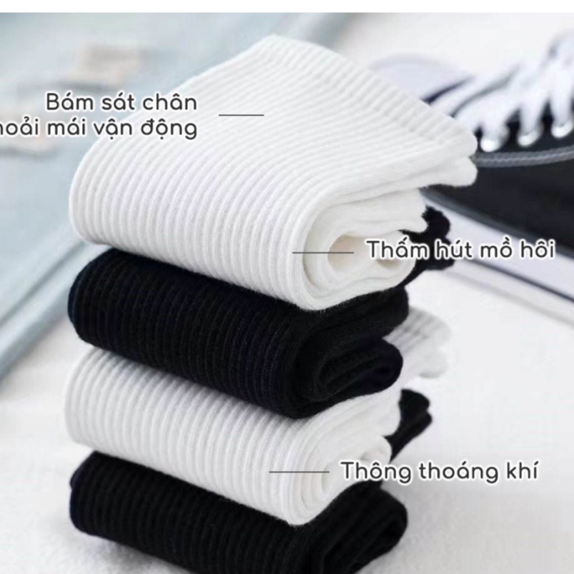 [ Mua 5 tặng 1] Combo 5 đôi vớ thể thao nam nữ trắng đen chất cotton 3B thoáng khí, mềm mịn