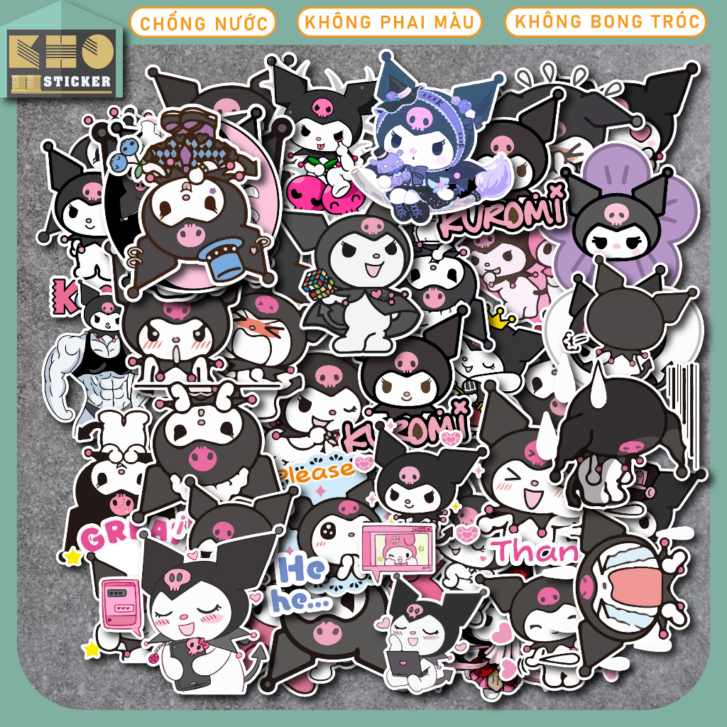 Combo 50 Sticker Kuromi chống nước sticker dán laptop, điện thoại, đàn ...