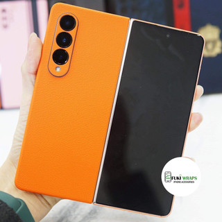 Miếng dán Skin Mặt Lưng Full Viền Vân Da Màu Cam S25 Ultra S23 Ultra Fold 4  Fold 3  Flip 4  Flip 3 S24 Ultra