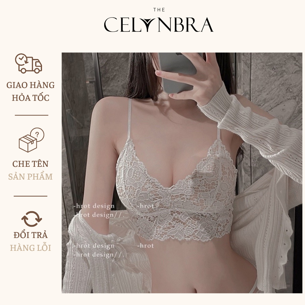 Áo bralette ren sexy đệm mỏng phối quần lót dây mảnh gợi cảm THE CELYNBRA - B06
