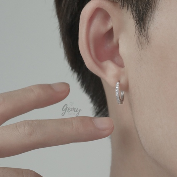 Khuyên tai tròn nam bạc 925 đính đá phong cách unisex Egan (1 chiếc) | GEMY SILVER KN82