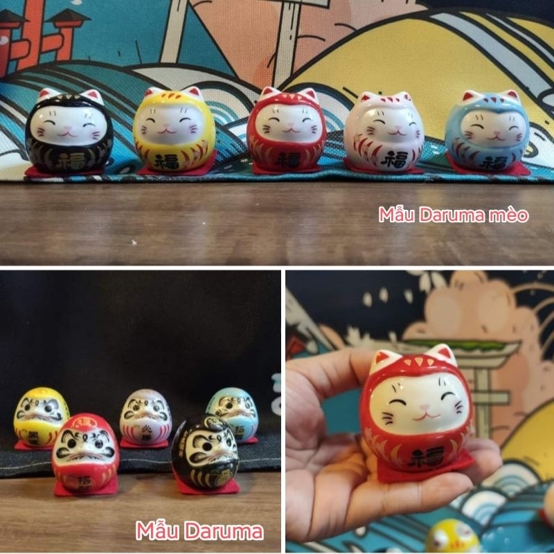 [QUÀ TẶNG MAY MẮN/PHONG THỦY] Bộ Daruma nhỏ 4,5cm/Daruma mèo
