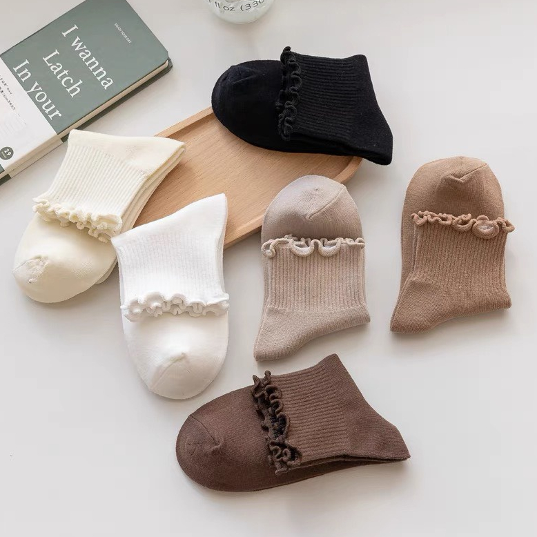 Tất Cổ Lửng Nữ Tiểu Thư Vớ Cổ Bèo Nhún Camel Lolita ULZZANG STYLE HÀN QUỐC Horizon Vớ Cao Cổ Lửng Nữ