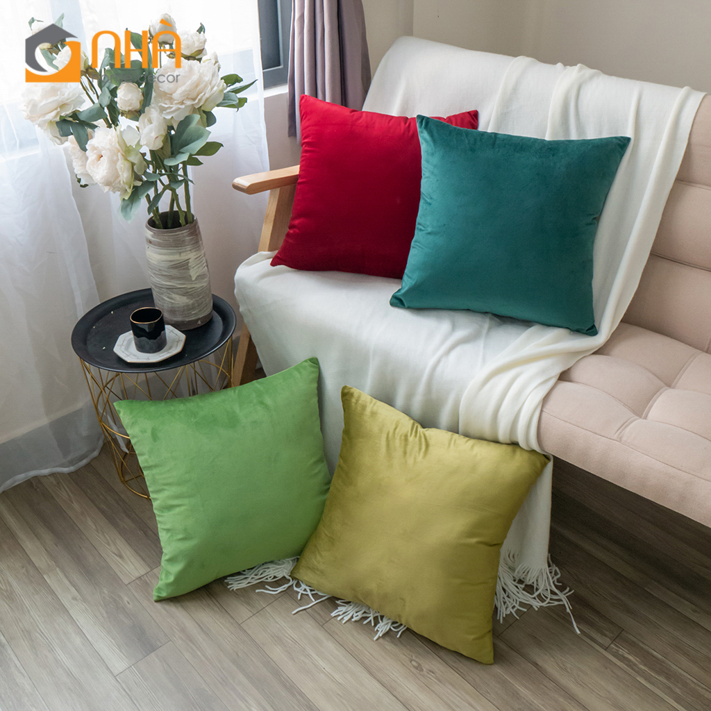Vỏ Gối Vuông Trang Trí Sofa Nhung Trơn Cao Cấp Passion