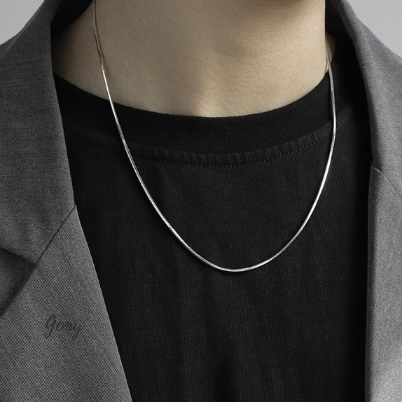 Dây chuyền nam bạc 925 vòng cổ xi bạch kim vàng trắng thiết kế trơn không mặt phong cách unisex | GEMY SILVER VCN9