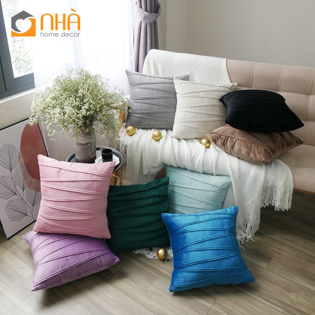 Vỏ Gối Tựa Lưng Sofa Trang Trí Nhung Dập Sọc Ziczac 9637