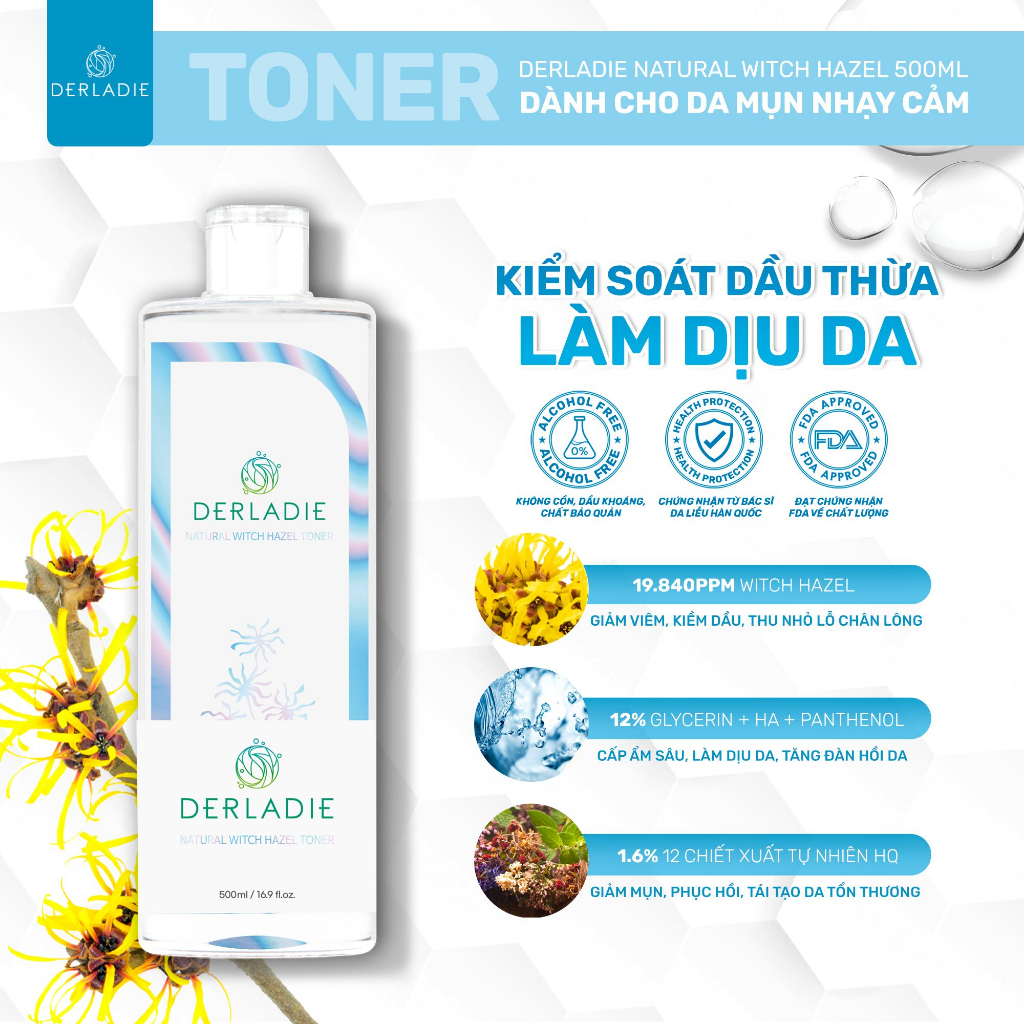 Ảnh Nước Cân Bằng Da Ngừa Mụn, Kiềm Dầu Derladie Natural Moisture Toner 500 Ml 1