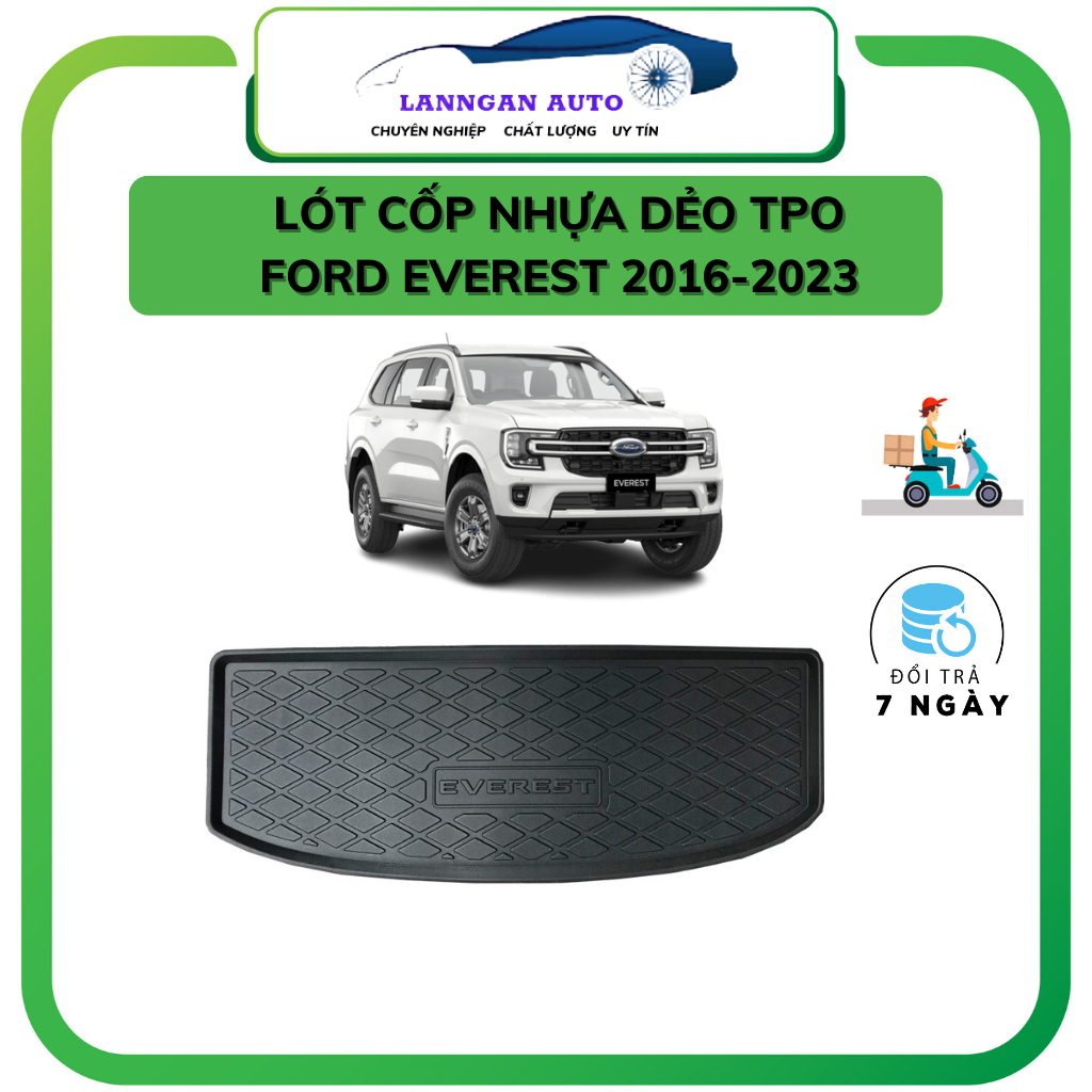 Lót cốp nhựa dẻo xe Ford EVEREST 2016-2025, nhựa TPO dẻo chống nước, đàn hồi cực tốt