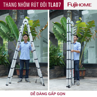 Thang nhôm gấp đôi FUJIHOME TLA07 rút chữ A cao 2,1m - Nhập khẩu chính hãng - Bảo hành 24 tháng