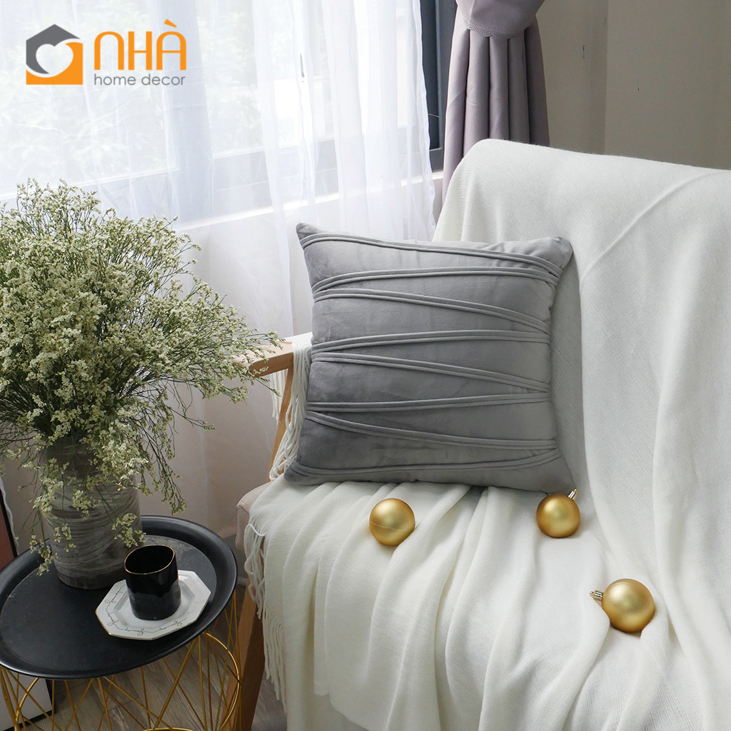 Vỏ Gối Tựa Lưng Sofa Trang Trí Nhung Dập Sọc Ziczac 9637