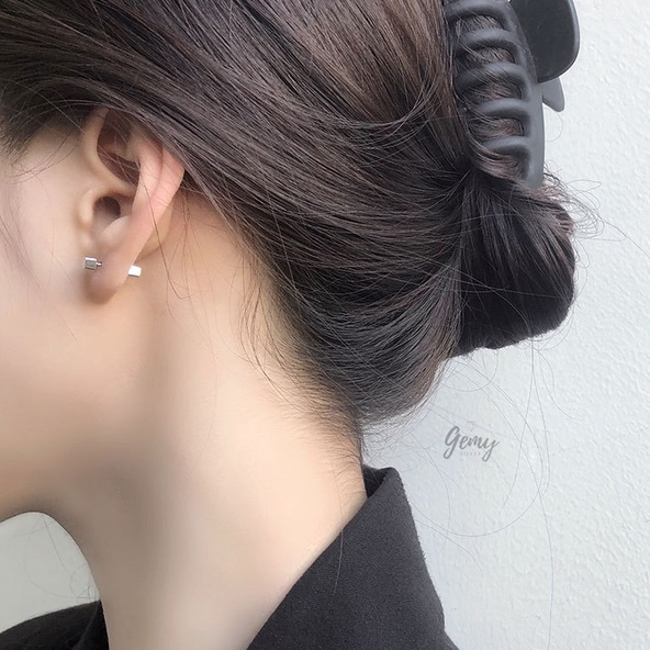 Khuyên tai nam nữ bạc 925 hình vuông lập phương chốt vặn 3 màu unisex (1 chiếc) | GEMY SILVER KN75