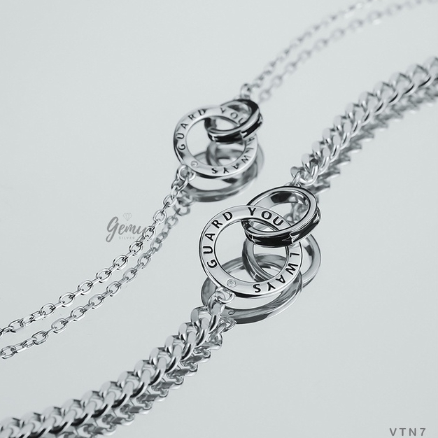 Vòng tay đôi nam nữ bạc 925 lắc tay mặt hình tròn kép khắc chữ phong cách unisex Always | GEMY SILVER VTN7