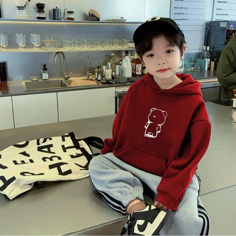 Áo Hoodie nỉ lót lông có mũ bé trai phong cách hàn quốc cho bé 1-10 tuổi 10-35 kg