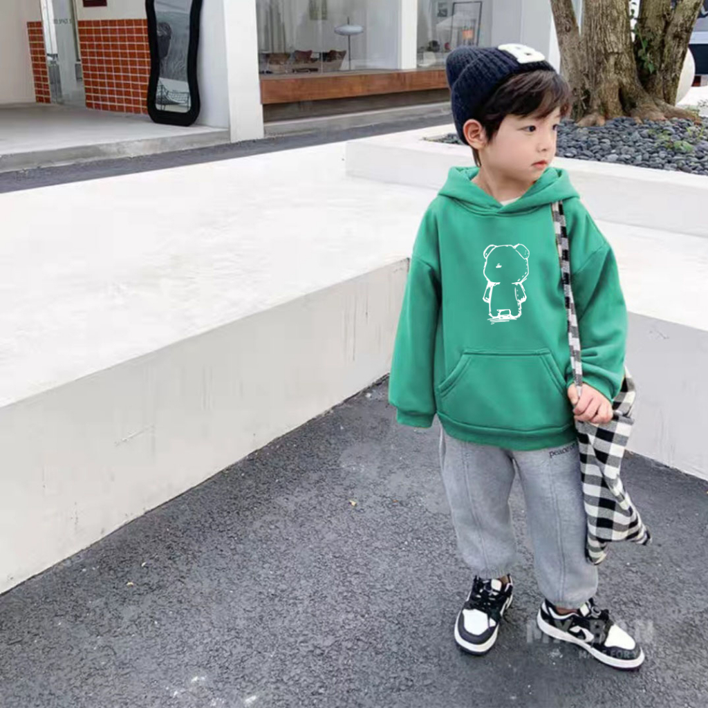 Áo Hoodie nỉ lót lông có mũ bé trai phong cách hàn quốc cho bé 1-10 tuổi 10-35 kg