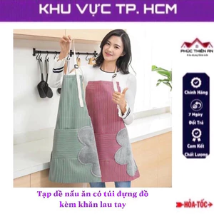 *Kẻ soọc* Tạp dề nấu ăn kẻ soọc có túi đựng đồ kèm khăn lau tay - tiện dụng, đa năng