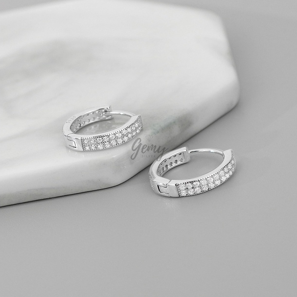Khuyên tai nam bạc tròn đính đá cá tính lịch lãm unisex Audrey 2 (1 chiếc) | GEMY SILVER KN44