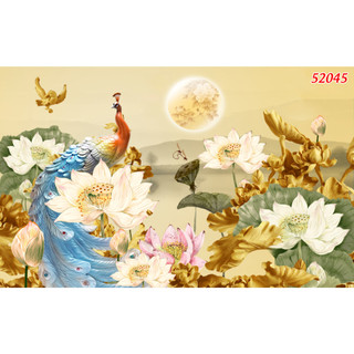 Tranh công 3d treo tường sang trọng dán phòng khách