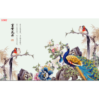 Tranh công 3d treo tường sang trọng dán phòng khách