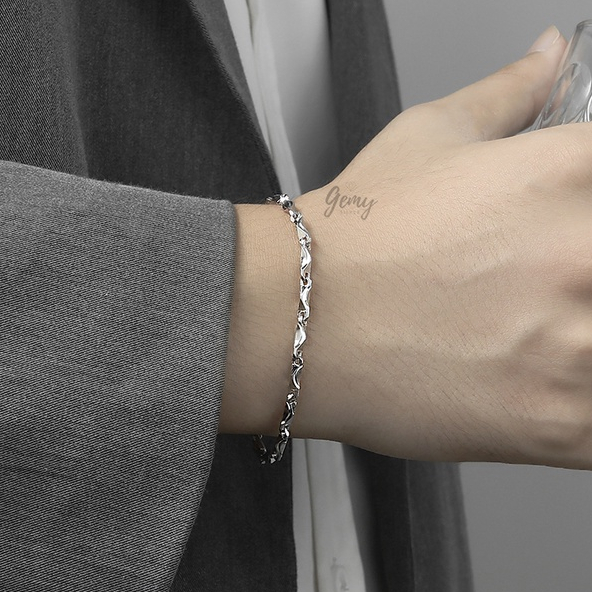 Vòng tay nam bạc lắc mắt xích hộp chữ nhật nhiều size đơn giản, cá tính, unisex | GEMY SILVER VTN4