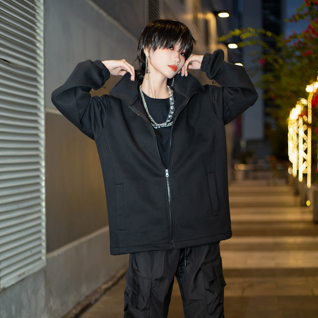 Áo Khoác Nam Nữ Unisex Form To Oversized Cổ Lọ Nỉ