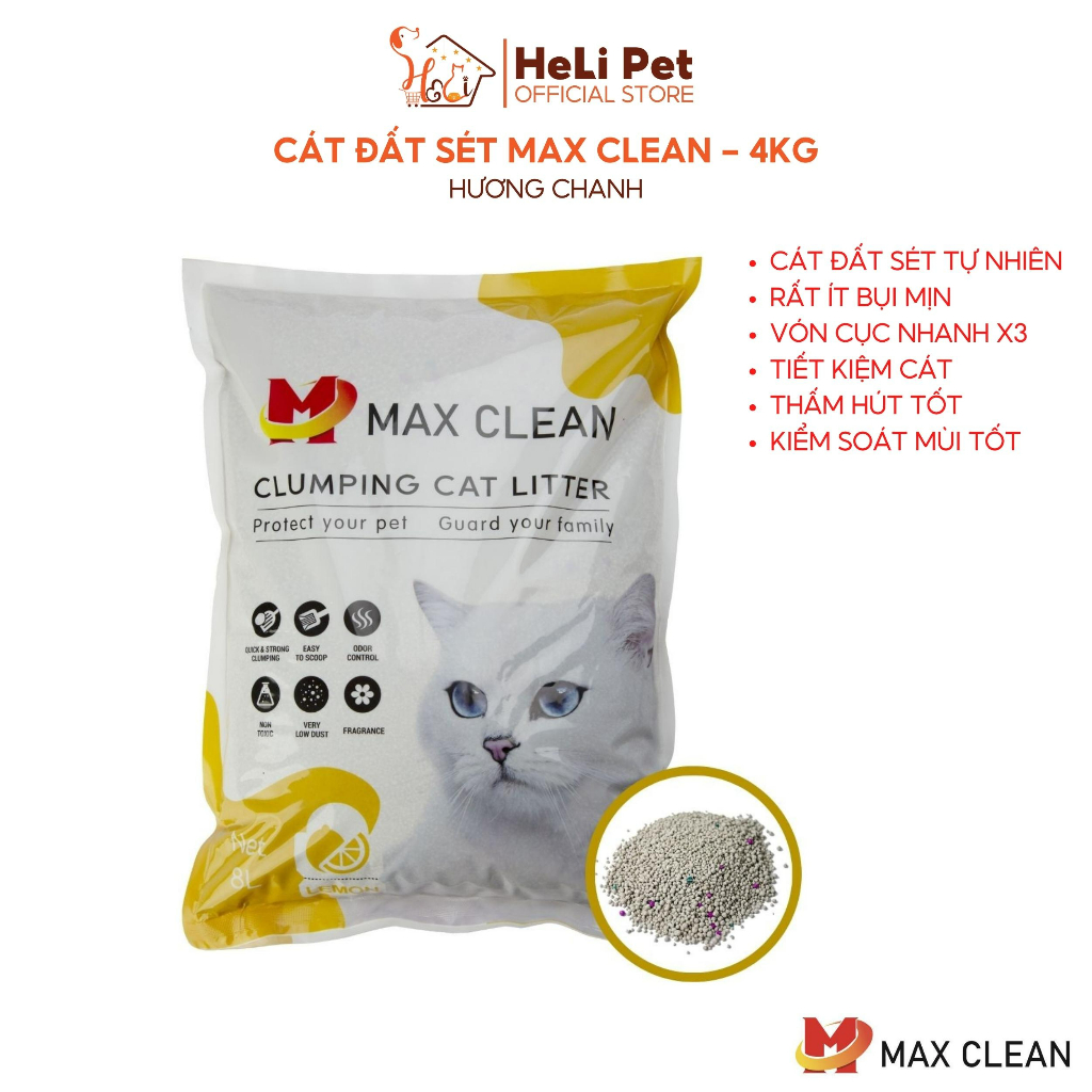 Ảnh Cát Vệ Sinh Cho Mèo Max Clean Dùng Máy Dọn Phân Mèo, Khay Vệ Sinh Hương CHANH 4Kg Siêu Vón Siêu Ít Bụi 2