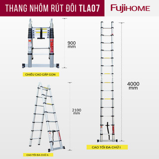 Thang nhôm gấp đôi FUJIHOME TLA07 rút chữ A cao 2,1m - Nhập khẩu chính hãng - Bảo hành 24 tháng