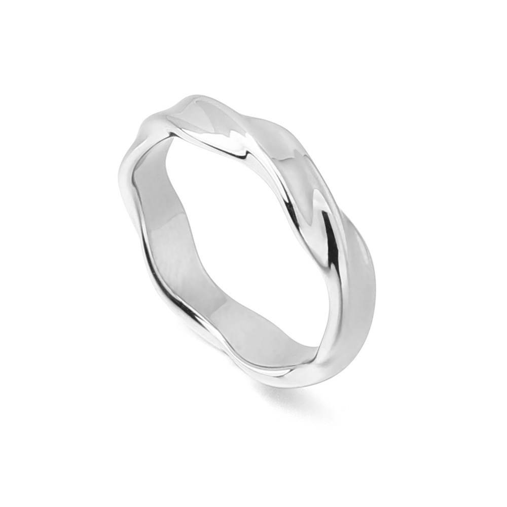 Nhẫn titan unisex bản 4mm kiểu gợn sóng không gỉ UR2301