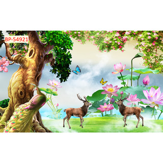 Tranh Dán Tường Chim Công, chim Cò 3D Sang Trọng