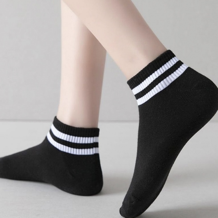 Tất cổ ngắn học sinh kẻ ngang chất cotton 3B dày dặn- [Cổ ngắn kẻ ngang]