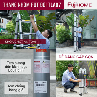 Thang nhôm gấp đôi FUJIHOME TLA07 rút chữ A cao 2,1m - Nhập khẩu chính hãng - Bảo hành 24 tháng