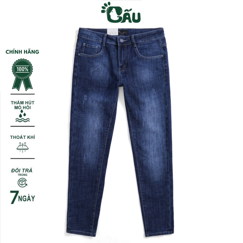 Quần jean Nam Gấu 194 wass kiểu vải jeans co dãn, dày dặn form slimfit – Xanh Đậm 252
