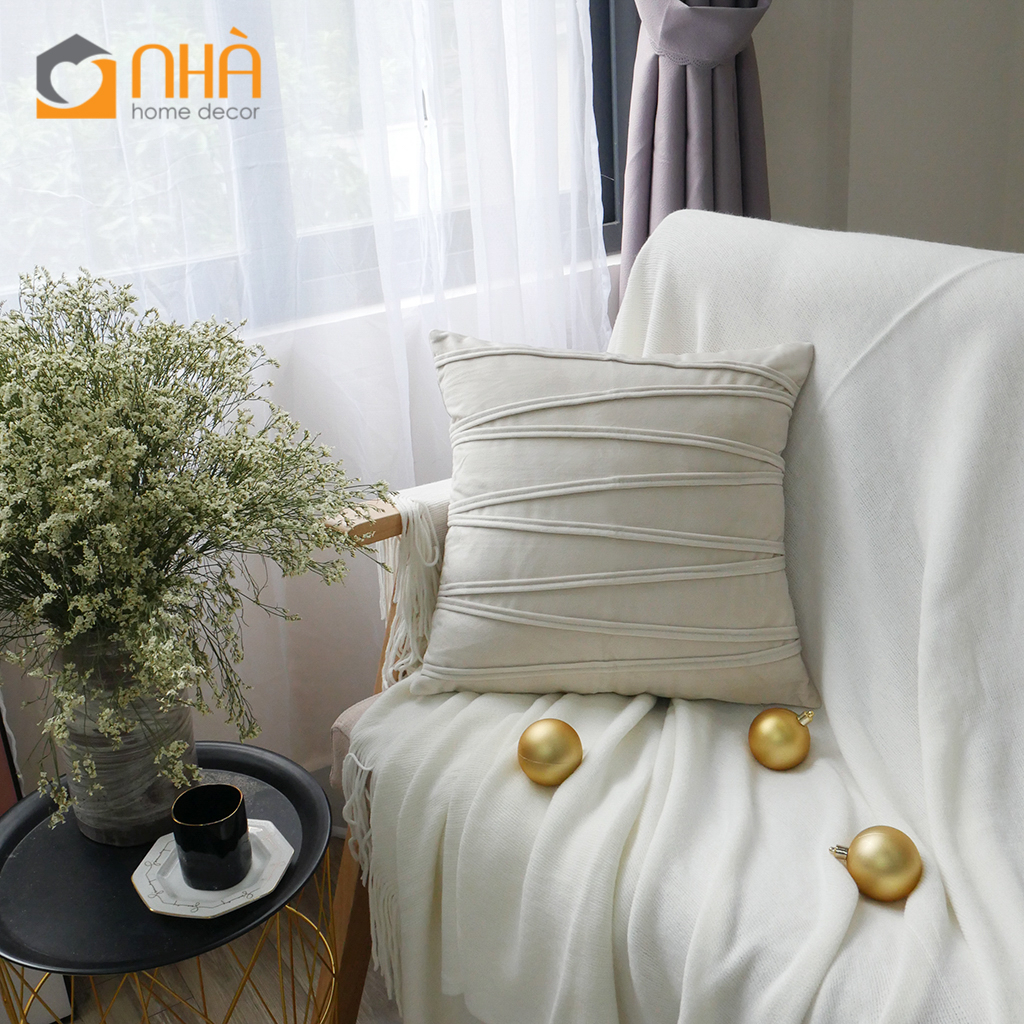 Vỏ Gối Tựa Lưng Sofa Trang Trí Nhung Dập Sọc Ziczac 9637