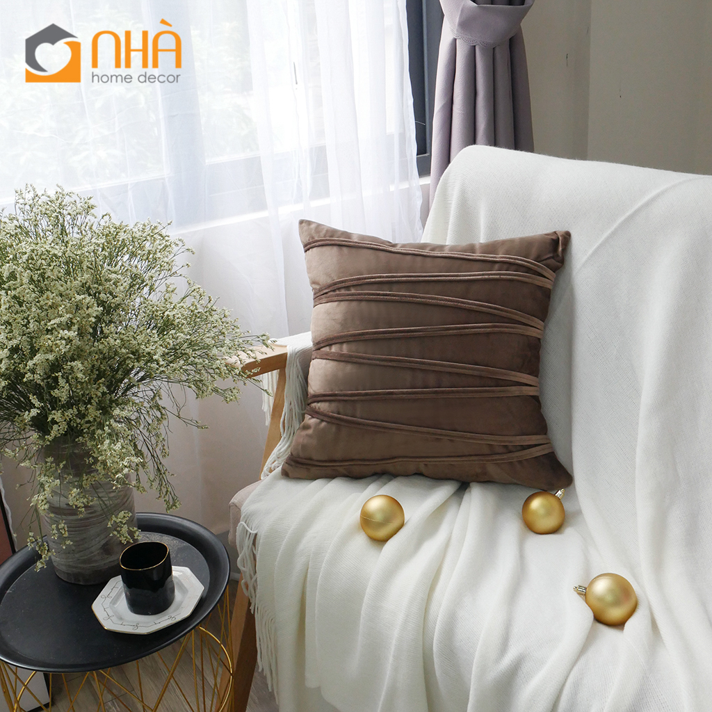 Vỏ Gối Tựa Lưng Sofa Trang Trí Nhung Dập Sọc Ziczac 9637