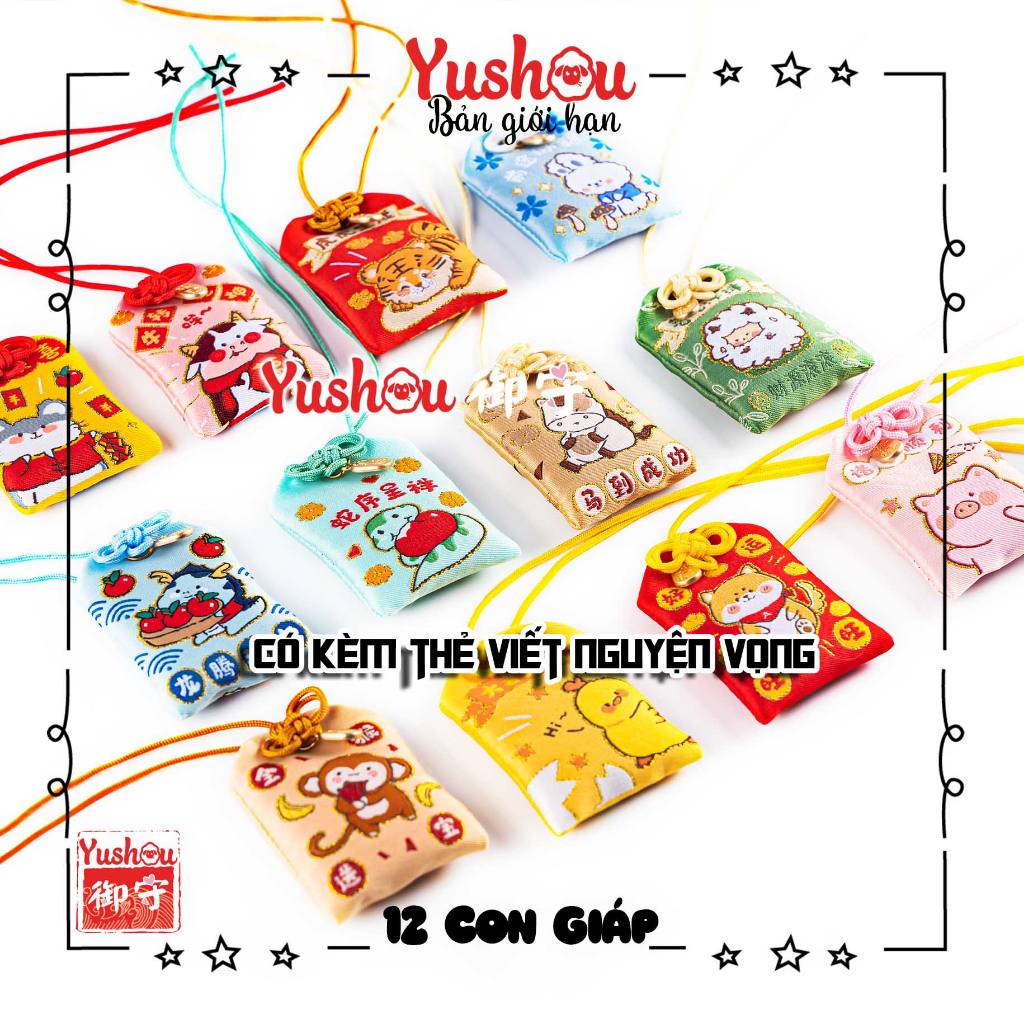 Túi Phước Yushou May Mắn Con Giáp Tụ Phúc - Bản giới hạn - Kiểu Omamori Nhật, Có sẵn, Quà tặng ý nghĩa.